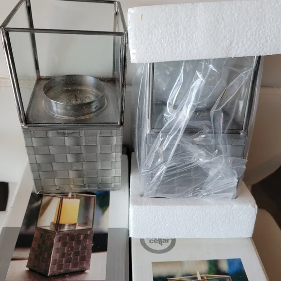2 NIB Iron & Glass Basket Weave Candle Holders ~ Made in Mexico ~ Pretty! - Picture 3 of 16